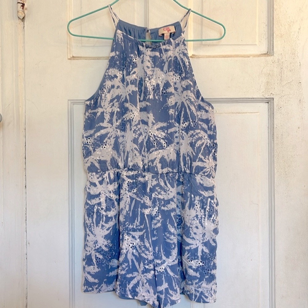 GB Girls blue and white tropical romper in size 12
